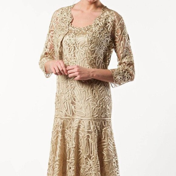 NWT Soulmates C9126 Silk Holiday Dress Champagne Size L - Picture 1 of 4